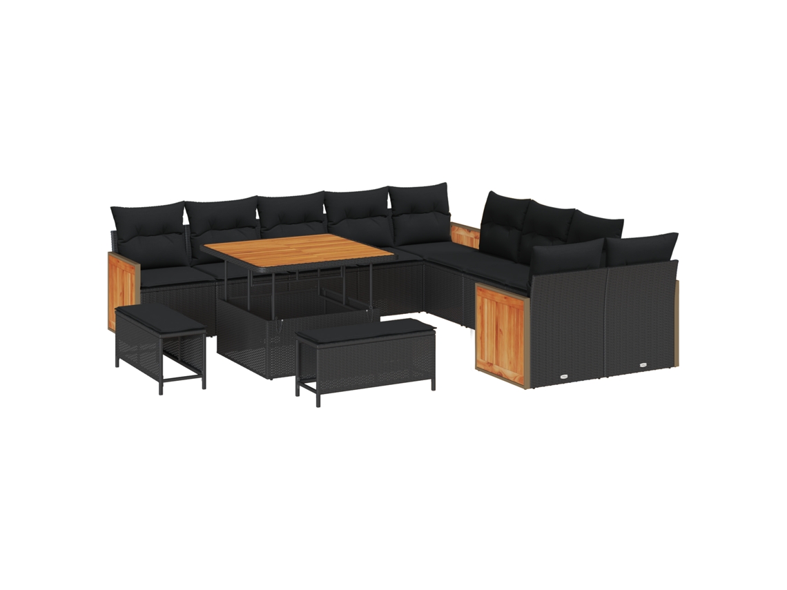 Conjunto 13 Conjunto De Sofá De Jardim Vidaxl Preto Vime Pe (283 X 289 X 85 Cm)