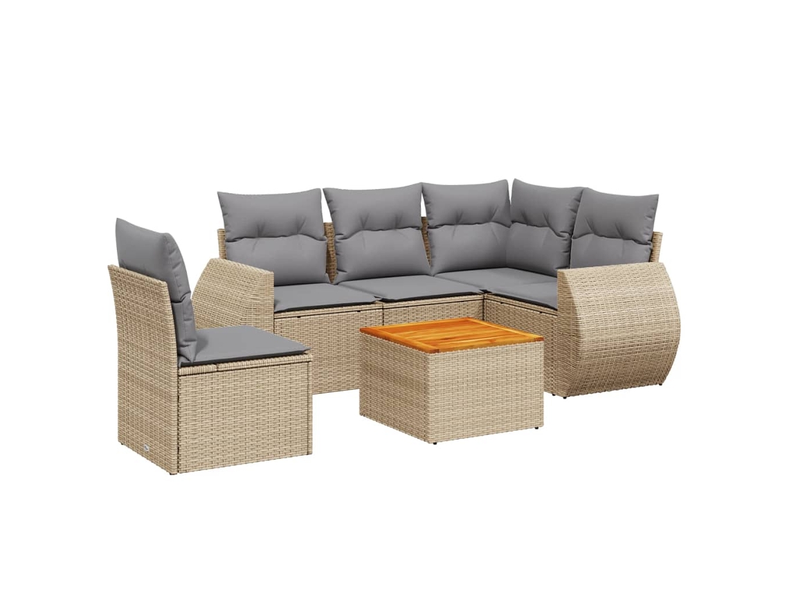 Conjunto de 6 Sofás P/ Jardim com Almofadões Vime Pe Bege MAISON EXCLUSIVE (80x200 cm)