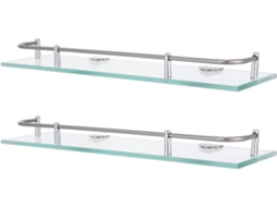 Lifkome Conjunto De 2-prateleiras Retangulares Vidro Para Parede, Em Aço Inoxidável E Vidro Resistente A Quebras, Para