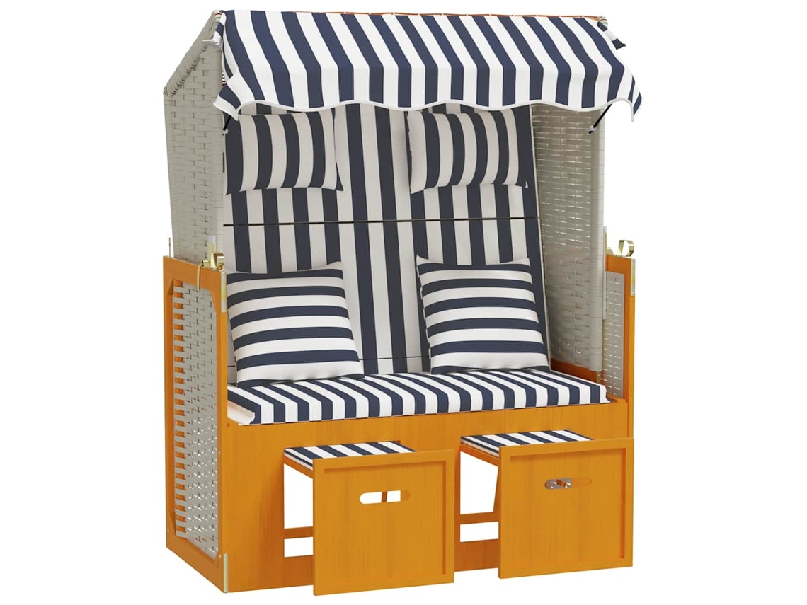 Maison Exclusive - Strandkorb Com Almofadões Vime Pe E Madeira Maciça Branco/azul