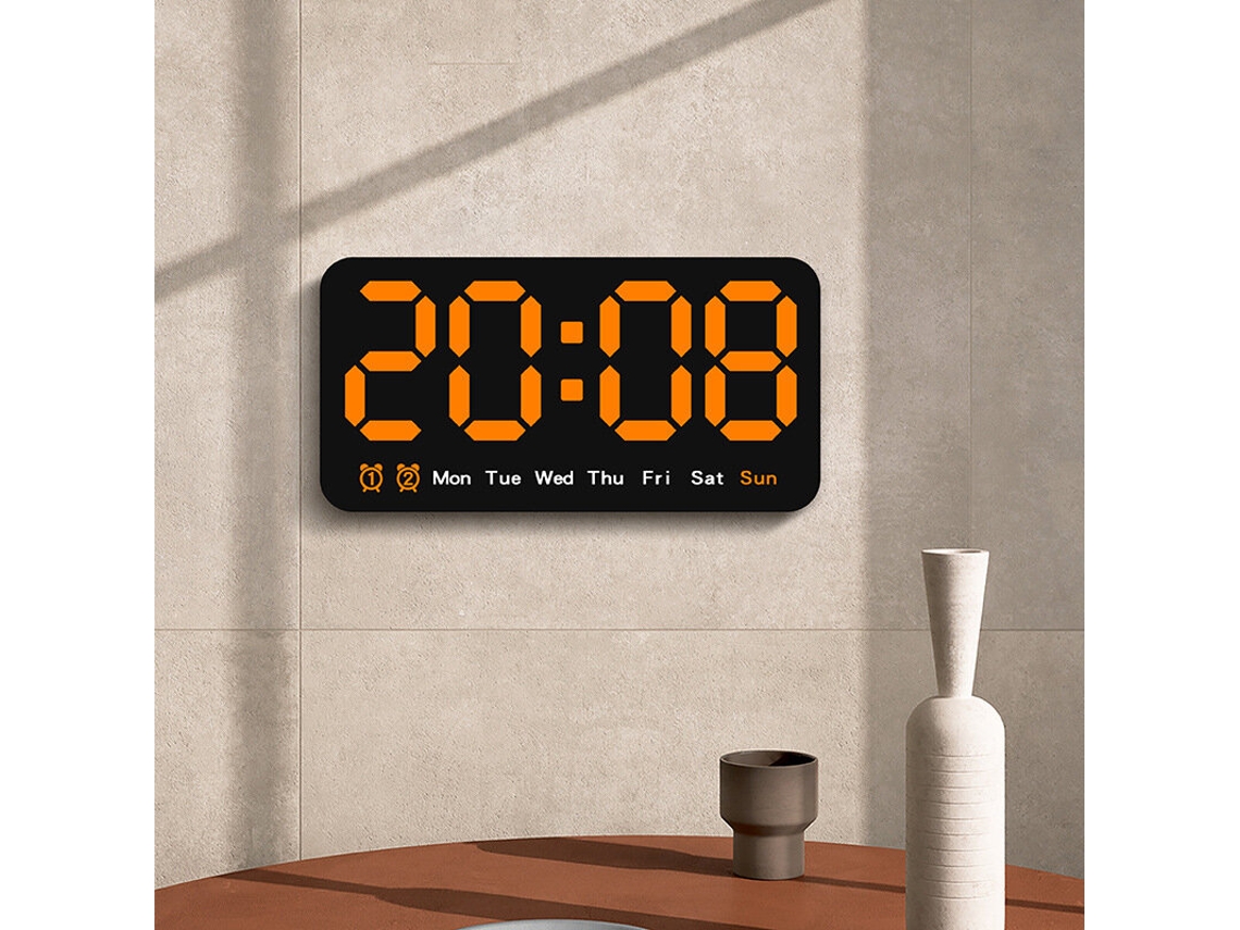Relógio de Parede Digital Led Branco com Visor Grande Brilho Ajustável Controle de Voz Temperatura e Alarme de Mesa MDUG