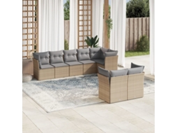 Vidaxl 8 Pcs Conjunto De Sofás P/ Jardim Com Almofadões Vime Pe Bege