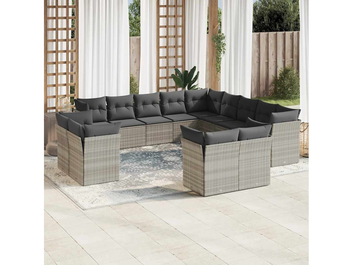 13 Pcs Conj. Sofás Jardim C/ Almofadões Vime Pe Cinza Claro Dkd Home Decor