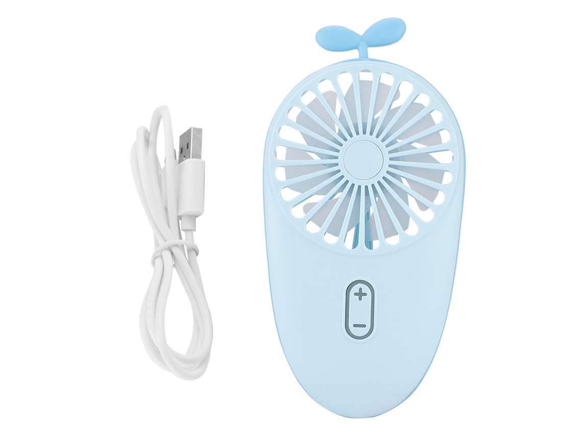 Ventilador Mini Portátil Em Estilo De Grama Cartoons 3 Níveis De Potência, Azul Ou Amarelo Luz Dourada