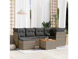 7 Pcs Conjunto Sofás P/ Jardim C/ Almofadões Vime Pe Cinza Dkd Home Decor
