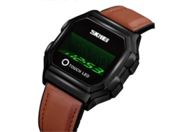 Relógio Eletrônico Skmei 1650 Com Pulseira De Couro, Display Digital Led E Botões Luminosos Sensíveis Ao Toque.