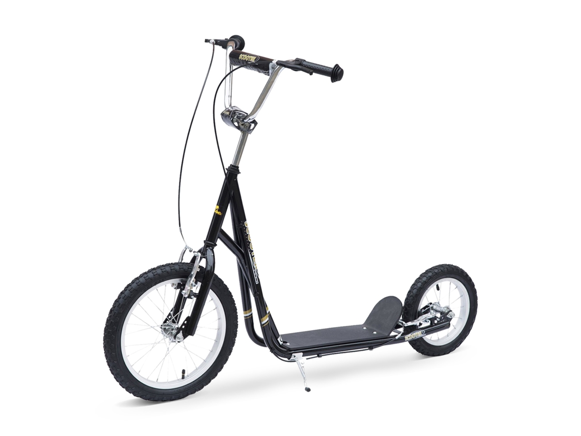 Scooter infantil com pneus infláveis, guidão ajustável, freios, cavalete, preto S/MARCA
