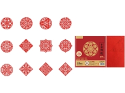 Conjunto de 24 Enfeites de Papel Recortado Vermelhos para Janela, Tema do Ano Novo Chinês e Tutorial SFUSHOS