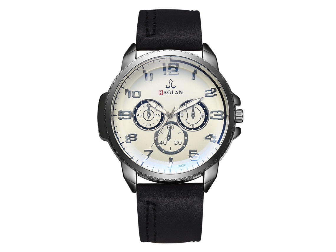Relógio de Pulso Masculino Clássico Digital de Moda com Pulseira de Couro Pu Preto