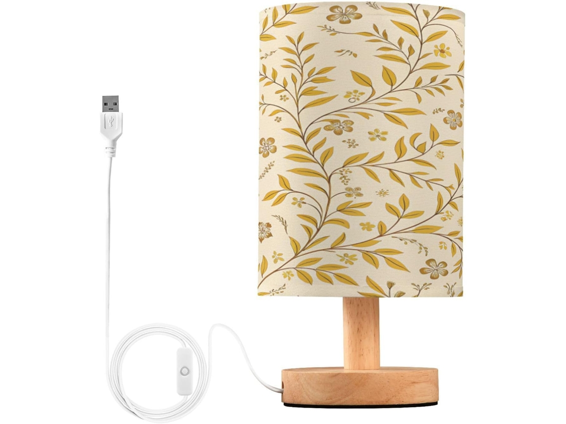 Abajur De Cabeceira Vintage Em Formato Folha, Com Carregamento Portas USB C, Luminária de Leitura Led, Base de