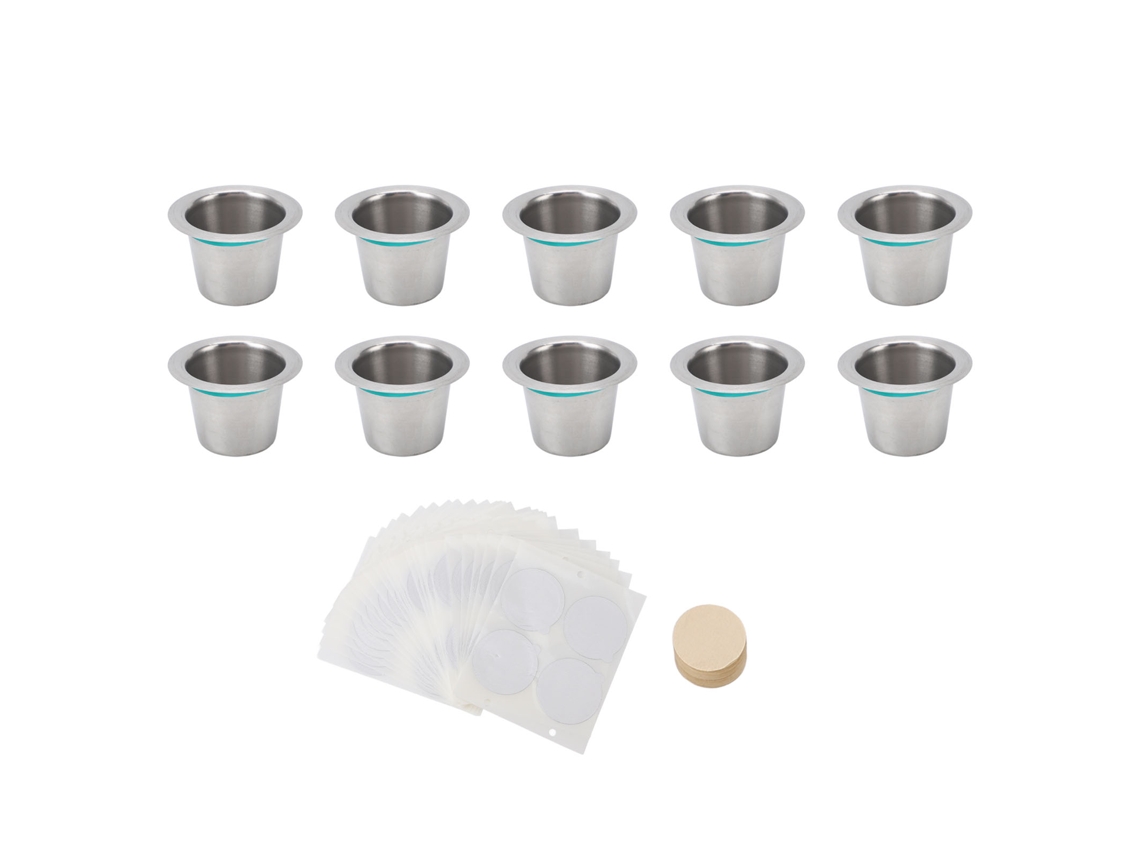 Cápsulas Recarregáveis em Aço Inoxidável com Tampas de Alumínio e Papel Filtro 10pcs | S/MARCA