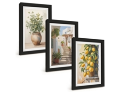 Um Conjunto De Imagens Decorativas Em Uma Molduraplantas, Plantas Em Vasos, Limões, Rua Moldura Preta Pinturas De Quarto Espelharte (3 Peças 20x30 Cm)