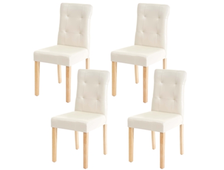 Conjunto de 4 Cadeiras de Polipele Cor Creme com Pernas de Madeira Clara Cds04543 MOBIKASA