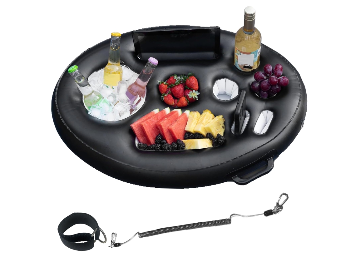 Suporte Inflável Para Copos De Piscina, Barra Flutuante Com 9 Furos E Corda De Puxar, Bandeja Grande 2 Em 1 Para Piscina, Suporte Portátil Para Copos