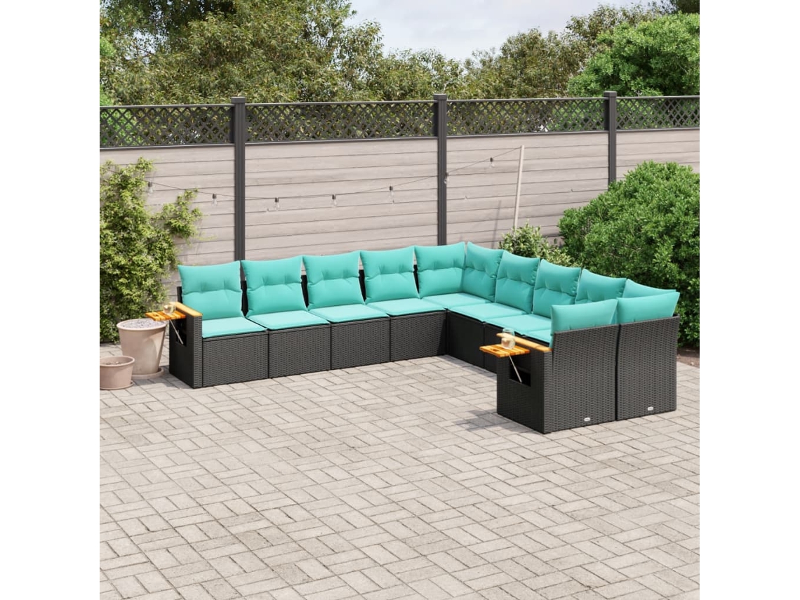 Vidaxl 10 Pcs Conjunto De Sofás P/ Jardim C/ Almofadões Vime Pe Preto