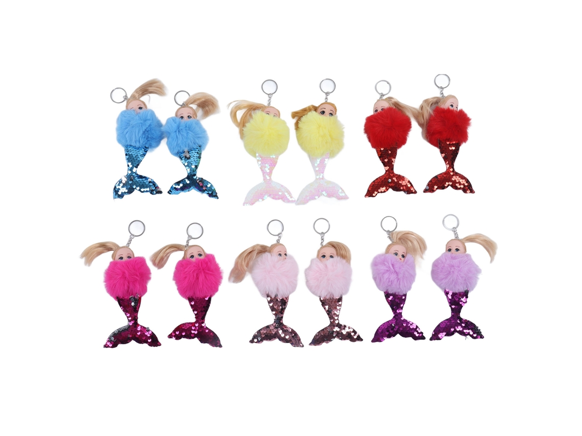 12pcs Conjunto De Portachaves Pom Pom 17cm Multicores Fluffy Para Mochila Bolsa