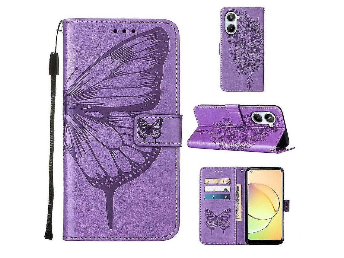 Capa De Couro Com Estampa De Borboleta Em Relevo Para Realme 10 4g