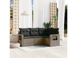 Conjunto de Sofá de Jardim 4 Peças C/ Almofadões Vime Pe Cinzento Dkd Home Decor