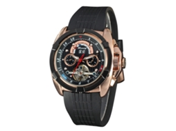 Reloj Automático Mecánico Forsining Para Hombres, Dial Redondo 16 Escalas, Color Negro Y Oro Rosa