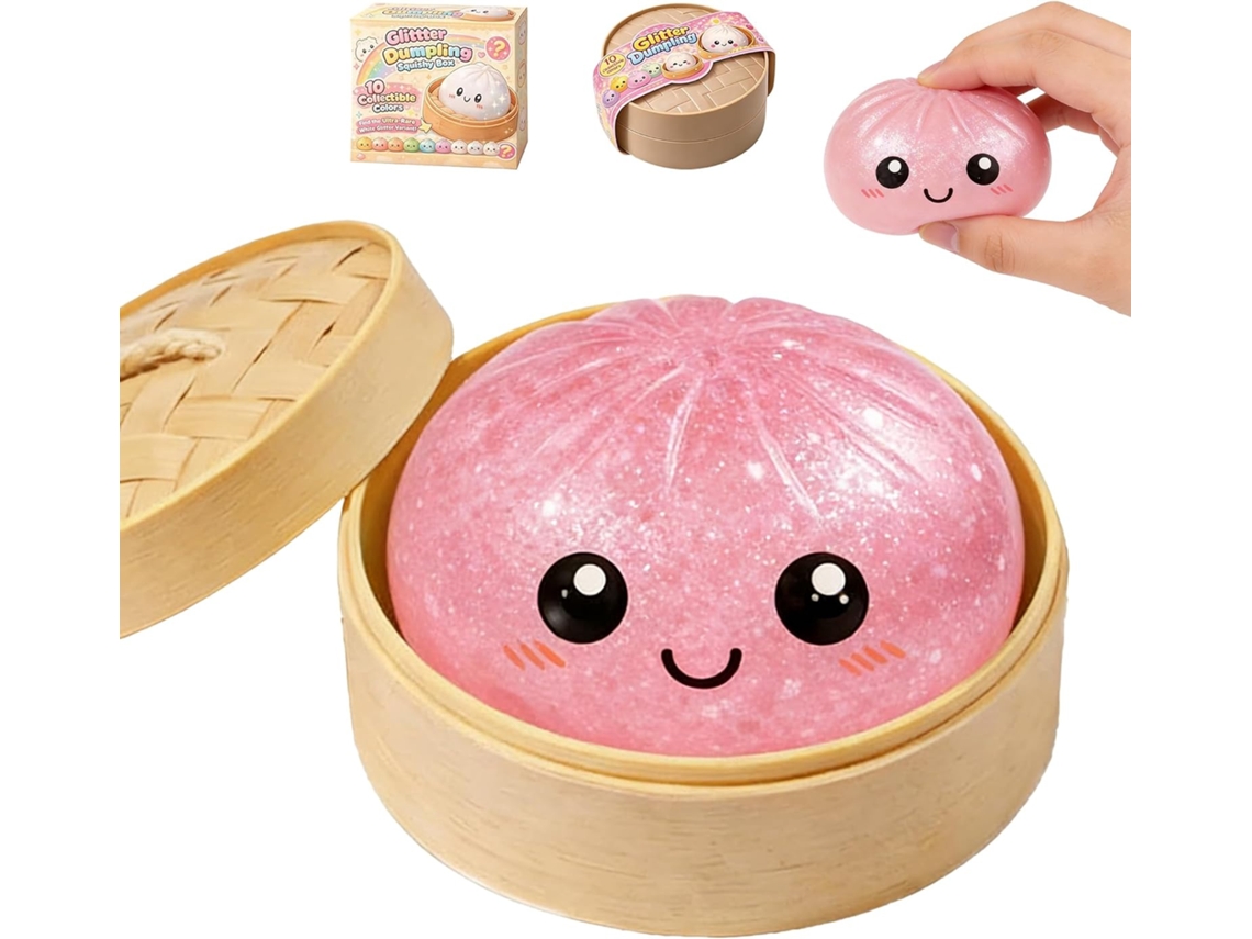 Brinquedo Antiestresse Sensorial Bolinho Macio Glitter Estojo Relaxamento Rosa