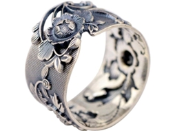 Anel Prata 999 Flor Peônia Ajustável 15mm Mulher Menina S/MARCA