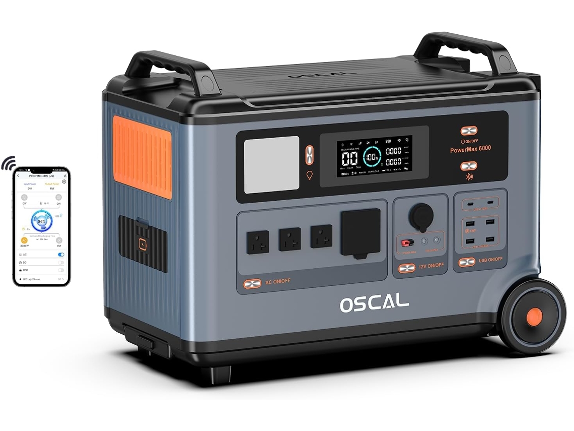 Gerador Solar Oscal Powermax 6000, Estação De Energia Com Bateria Lfp De 3600 Kwh, Expansível Até 57,6 Kwh, Para Emergências Residenciais.