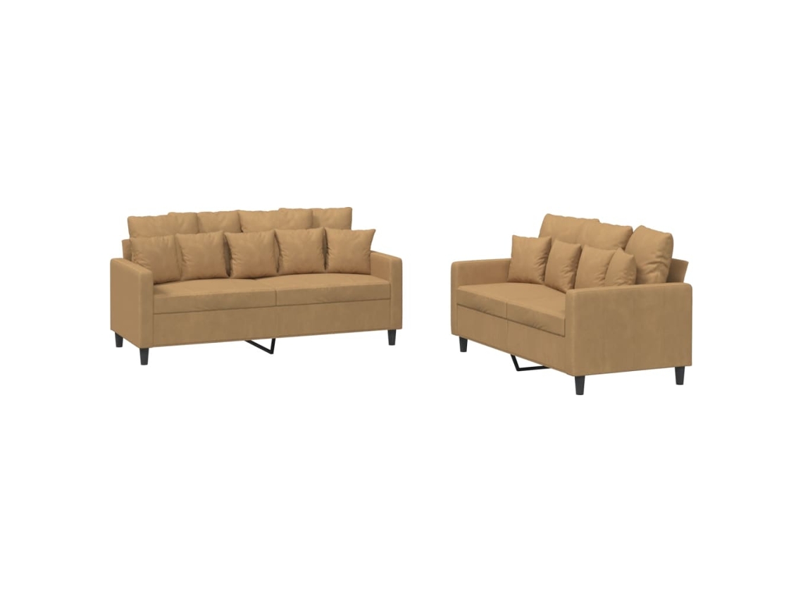 Conjunto 2 De Sofás Com Almofadões Vidaxl Veludo Castanho