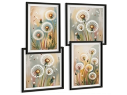 Composição De Quadros Na Parede Flores, Mármore Abstrato Moldura Preta Imagens Para Um Quarto Infantil Espelharte (conjunto De 4 Imagens)