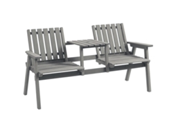 Banco De Jardim Com Mesa - 152x70x83cm, Madeira Maciça, 2 Cadeiras, Buraco Para Guarda-chuva, Cinza-pt