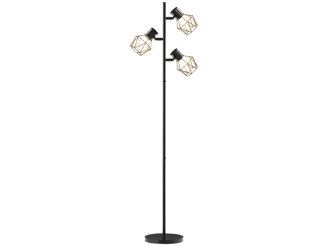 Luminária de Chão 3 Luzes com Braços Flexíveis,estrutura Tipo Árvore,para Sala e Quarto,metal,preto BTFORUS