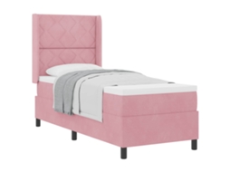 Cama De Solteiro | Camas Para Quarto | Cama Box Com Colchão Com Cabeceira Rosa 80 X 200 Cm Veludo