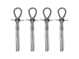 4 Fivelas Para Sapatos Com Pompons E Diamantes De Imitação, Cor Cinza Pistola, Acessórios De Decoração Para Botas Femininas