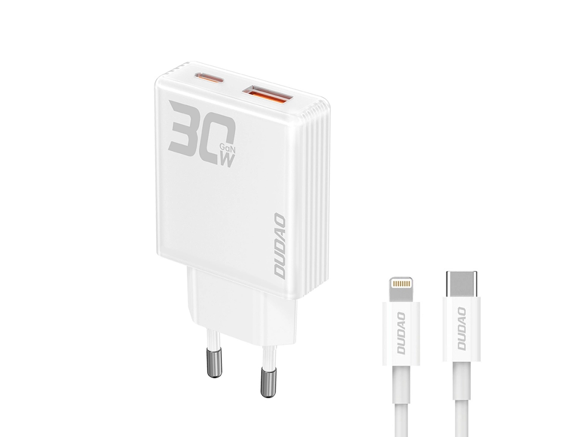 Carregador Usb Gan 30w Com 1x, 1x Usb-c E Para Led