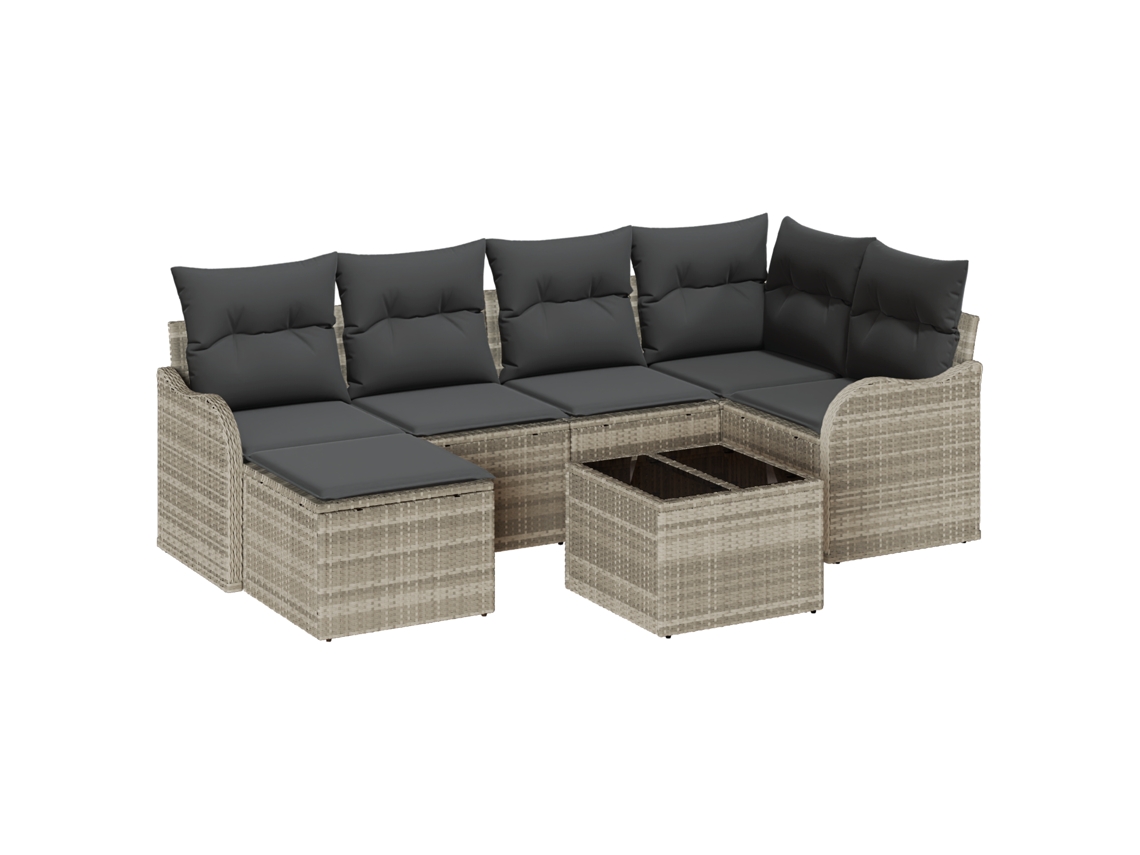 Conjunto 7 Sofá Modular Exterior Vidaxl Cinzento-claro Vime Pe (55 X 55 X 37 Cm)