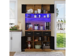 Buffet De Cozinha Com Led 6 Portas, 3 Gavetas E 3 Compartimentos Abertos Preto Estilo