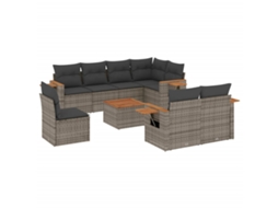 Conjunto de 9 Sofás para Jardim com Almofadões Vime Pe Cinzento MAISON EXCLUSIVE (90x200 cm)