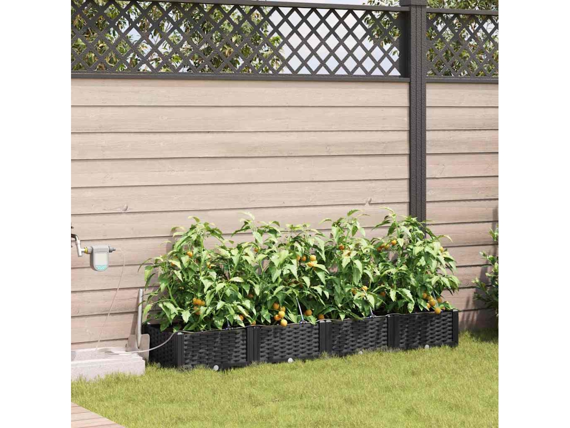 Vidaxl Vaso De Jardim 4 Unid. Preto 160 X 40 X 22 Cm Pp