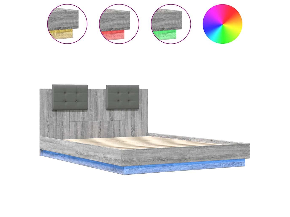 Estrutura de Cama com Cabeceira e Luzes Led MAISON EXCLUSIVE Cinza Sonoma (150x200 cm)