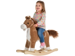 Cavalo De Balanço Infantil Pelúcia Confortável Madeira Marrom