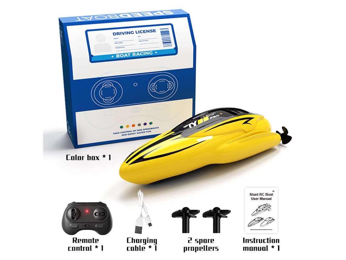Mali barco de Controle Remoto 2.4g Impermeável Carregável para Piscinas Lagos Mini Barco de Estunt para Crianças Adultos Amarelo