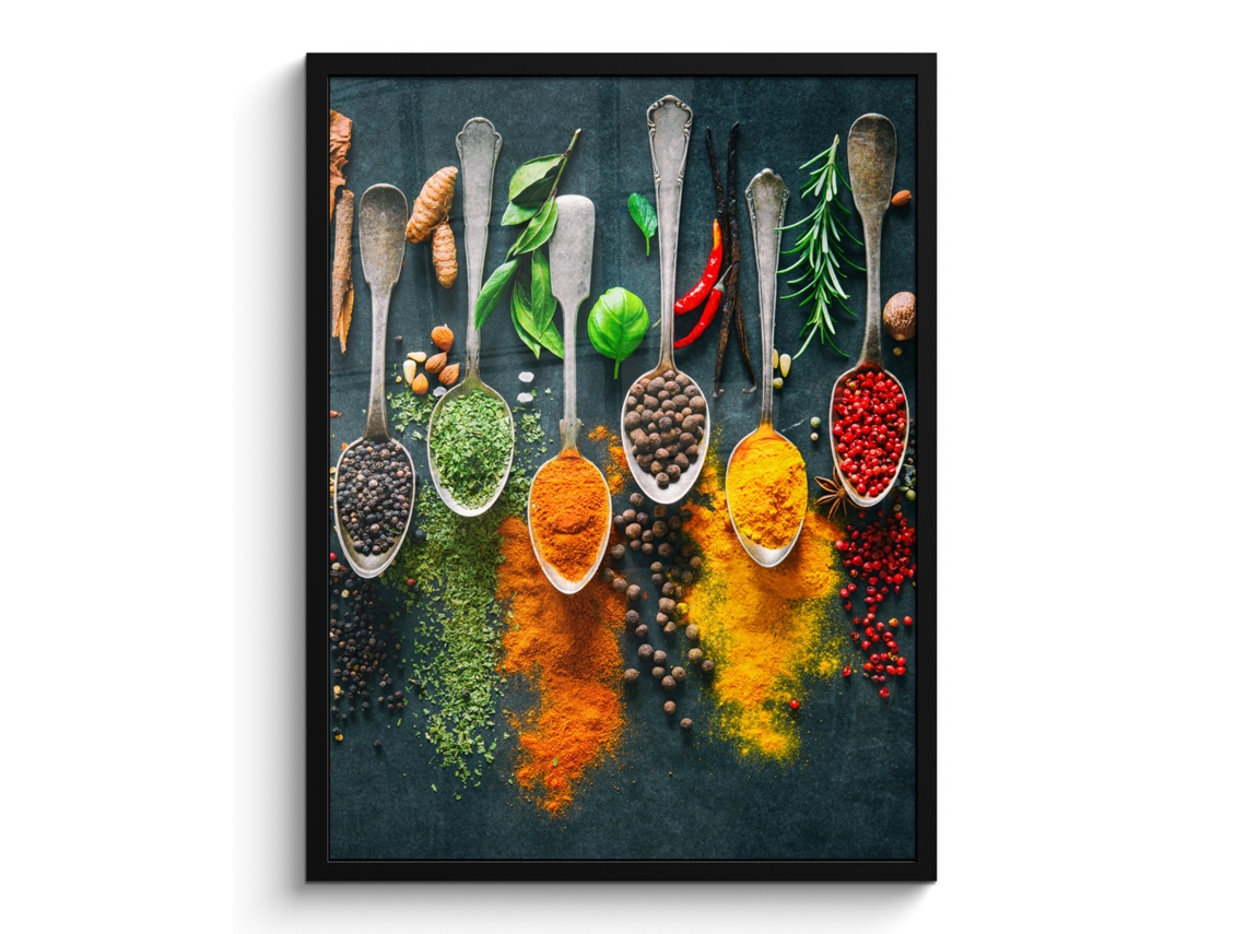 Poster Emoldurado Ervas Aromáticas - Especiarias - Colheres 60x80 Cm