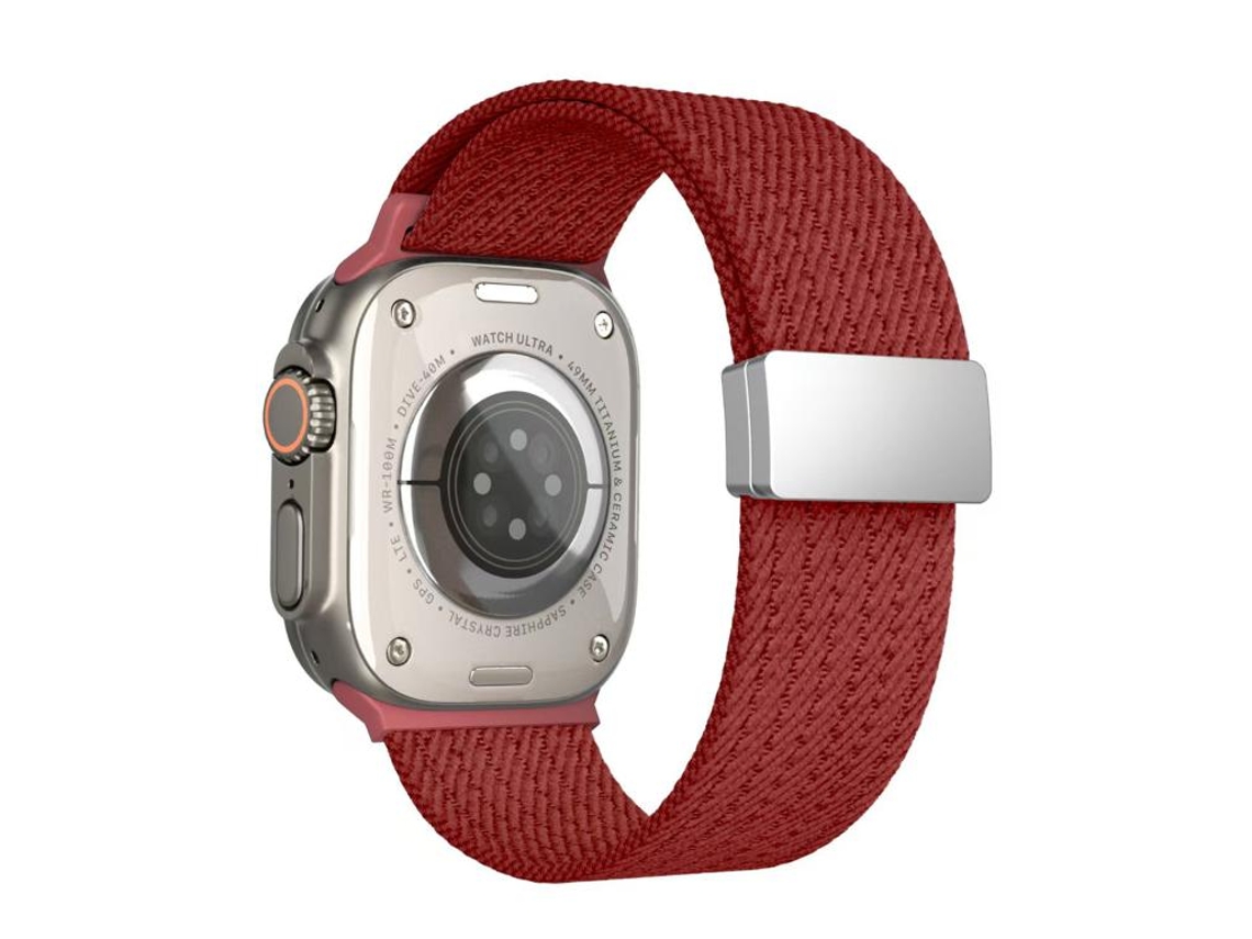 Bracelete para Apple Watch 46/49/45/44mm Nylon Elástico 4 Fios com Fecho Magnético Cor Única Vermelha XIAOMOYU