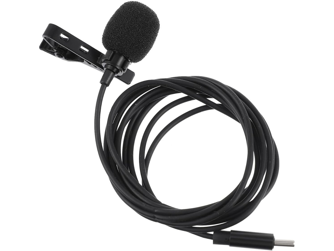 Microfone De Lapela Usb-c Preto Com Clipe Para Celular