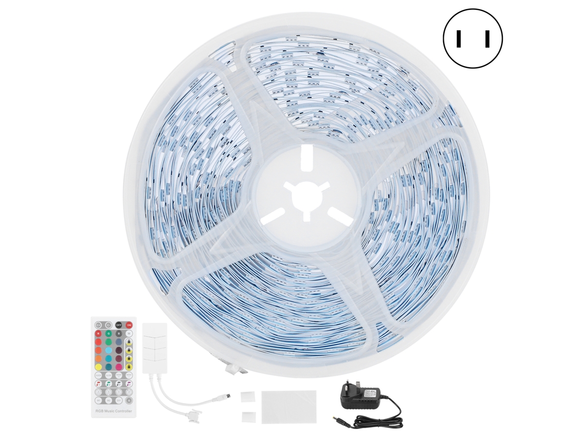 2026 tiras Led 5050 de 15m com Controle Remoto e Indução Musical, Mudança de Cor para Quarto Bar Ktv, 100‑240v