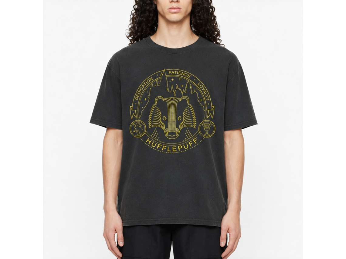 Rockinstone Harry Potter Minimalist Hufflepuff Mascot Outline Black T-shirt Size:xxl