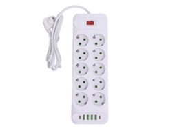 Barra De Tomadas Europeia 10 Tomadas 4 Usb 2 Type C Com Cabo 2m E Chave De Sobrecarga