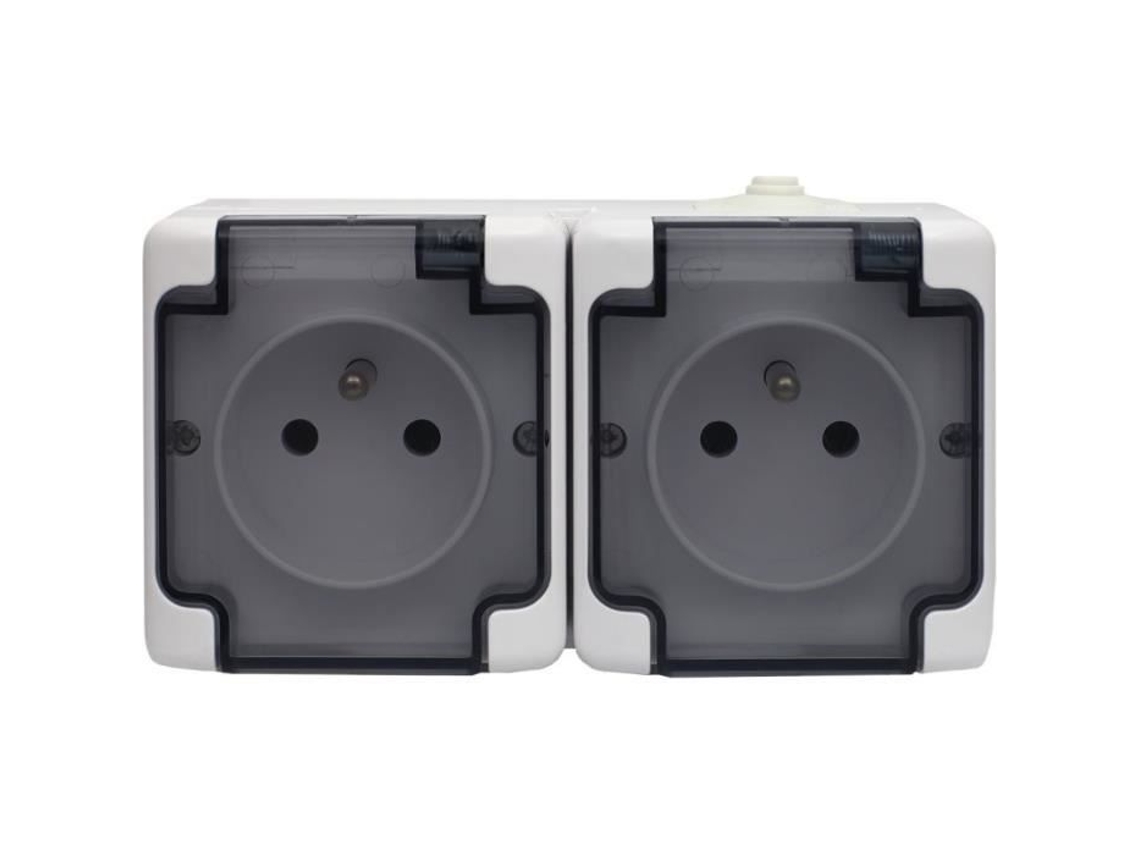 Tomada Dupla Impermeável Ip54 com Aba Transparente Ip54 Branco Bryza Kos