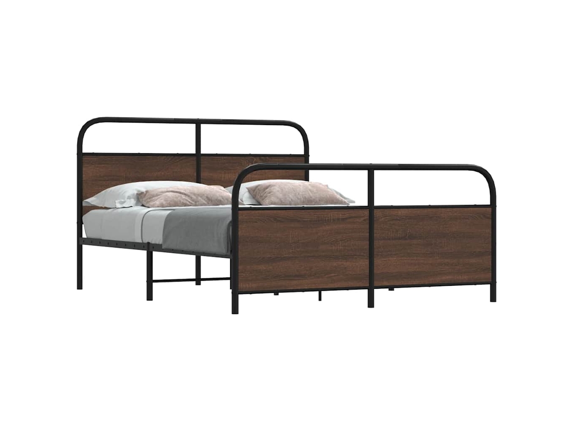 Vidaxl Estrutura Cama Sem Colchão 160x200 Cm Metal Carvalho Castanho