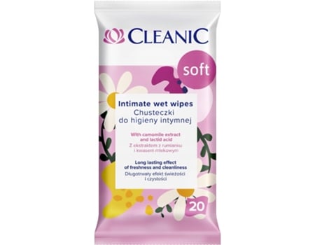 Lenços umedecidos macios para higiene íntima, pacote com 20 unidades Cleanic