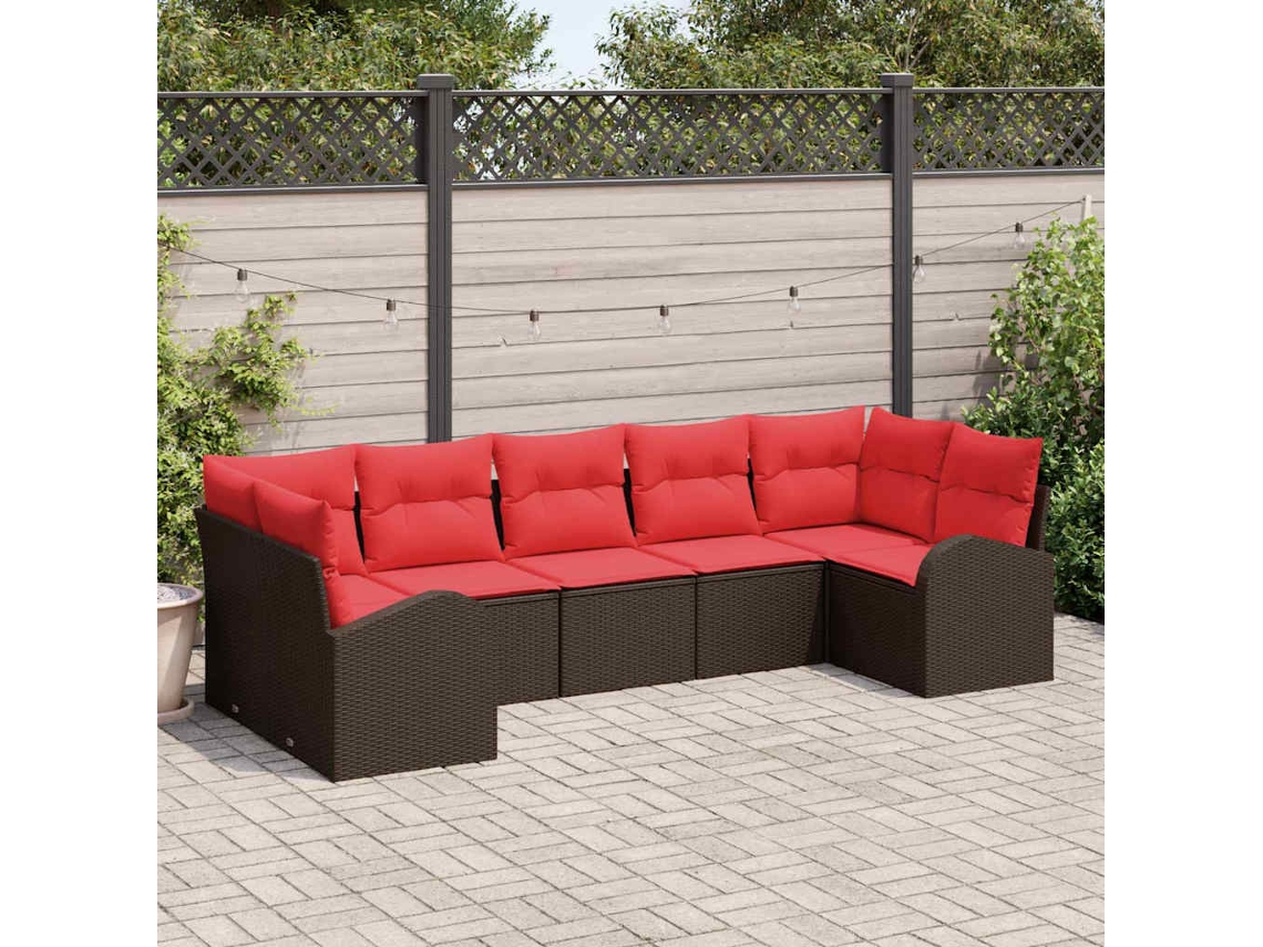 Vidaxl Conjunto De Sofá De Jardim 7 Unid. Castanho